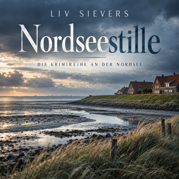 Eine Küstenlandschaft an der Nordsee mit Häusern und einem dramatischen Himmel.